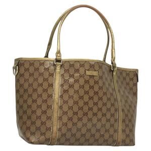 GUCCI GG Crystal Tote Bag Coated Canvas Beige Gold